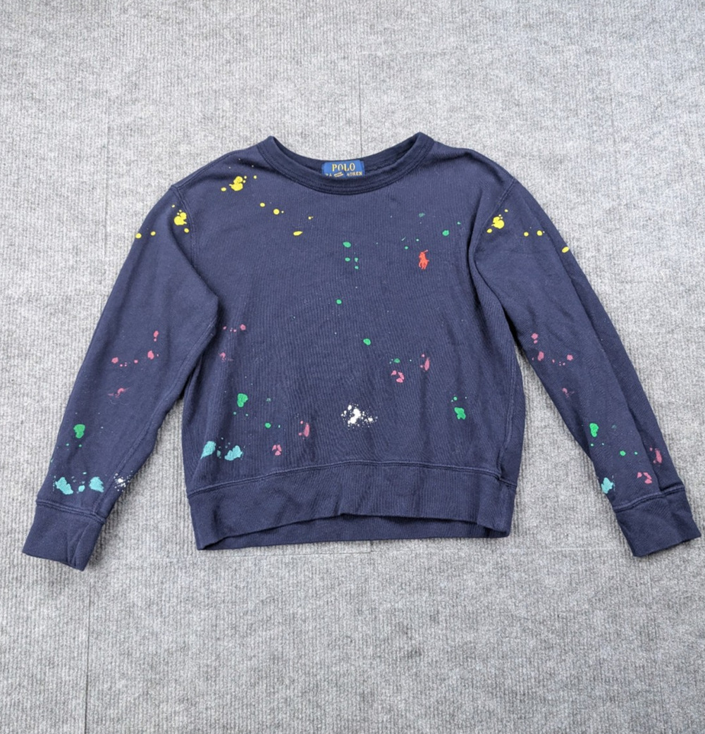 Polo Ralph Lauren Sweatshirt Boys Kids Small Paint Splatter Artsy Atheisure Blue